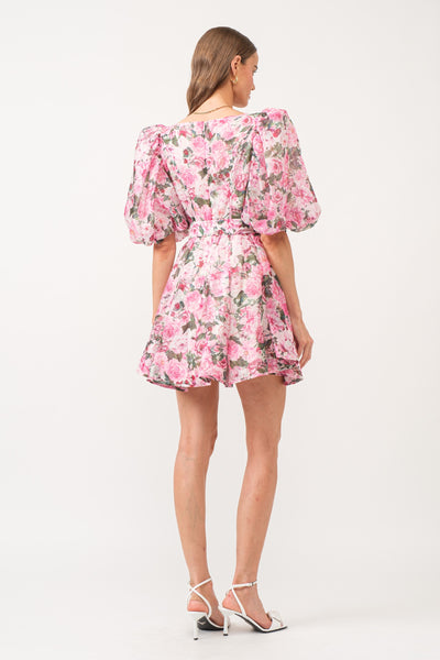 Olivia Floral Organza Belted Mini Dress