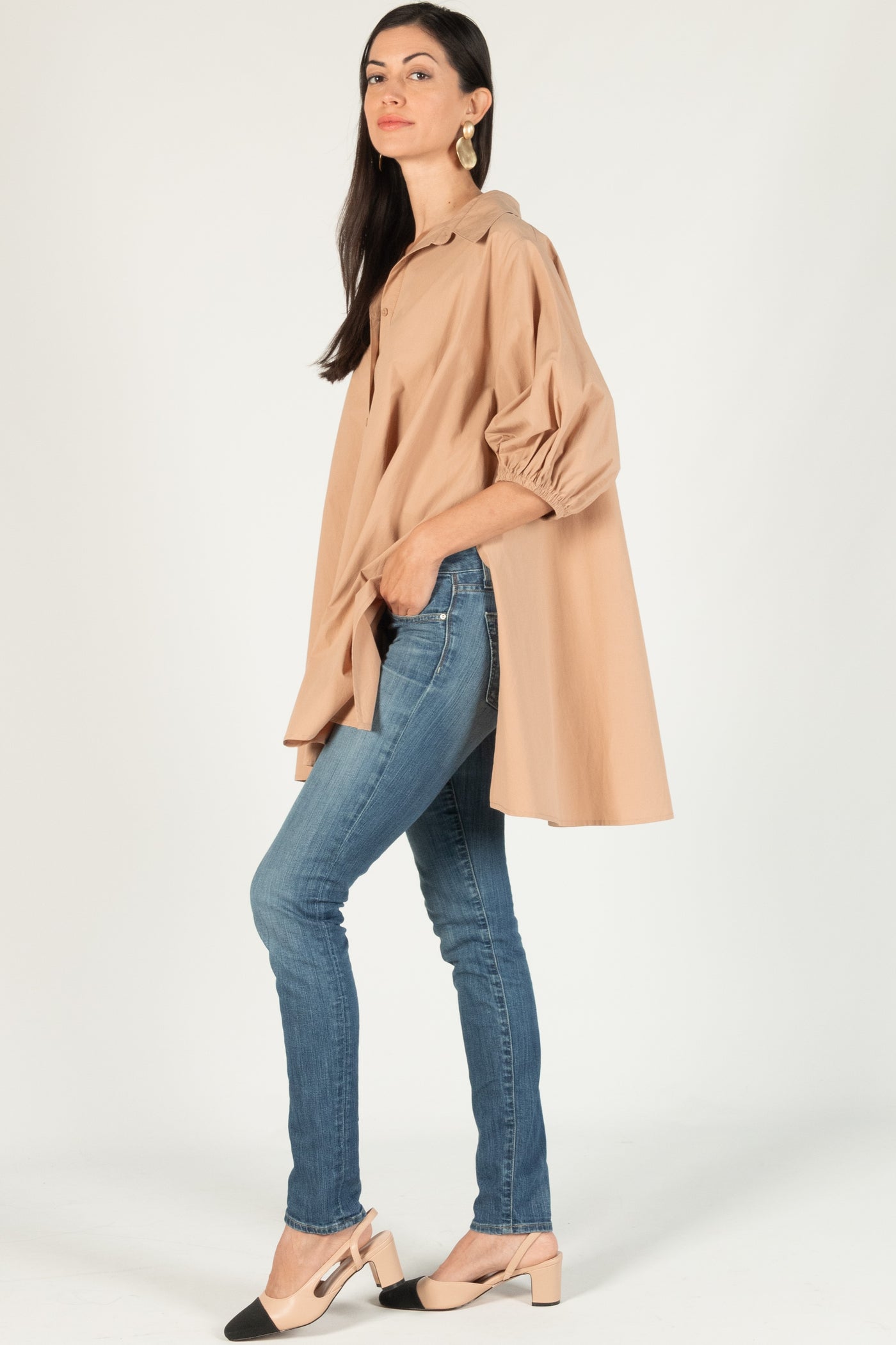 Latte Poplin Puff Sleeve Tunic