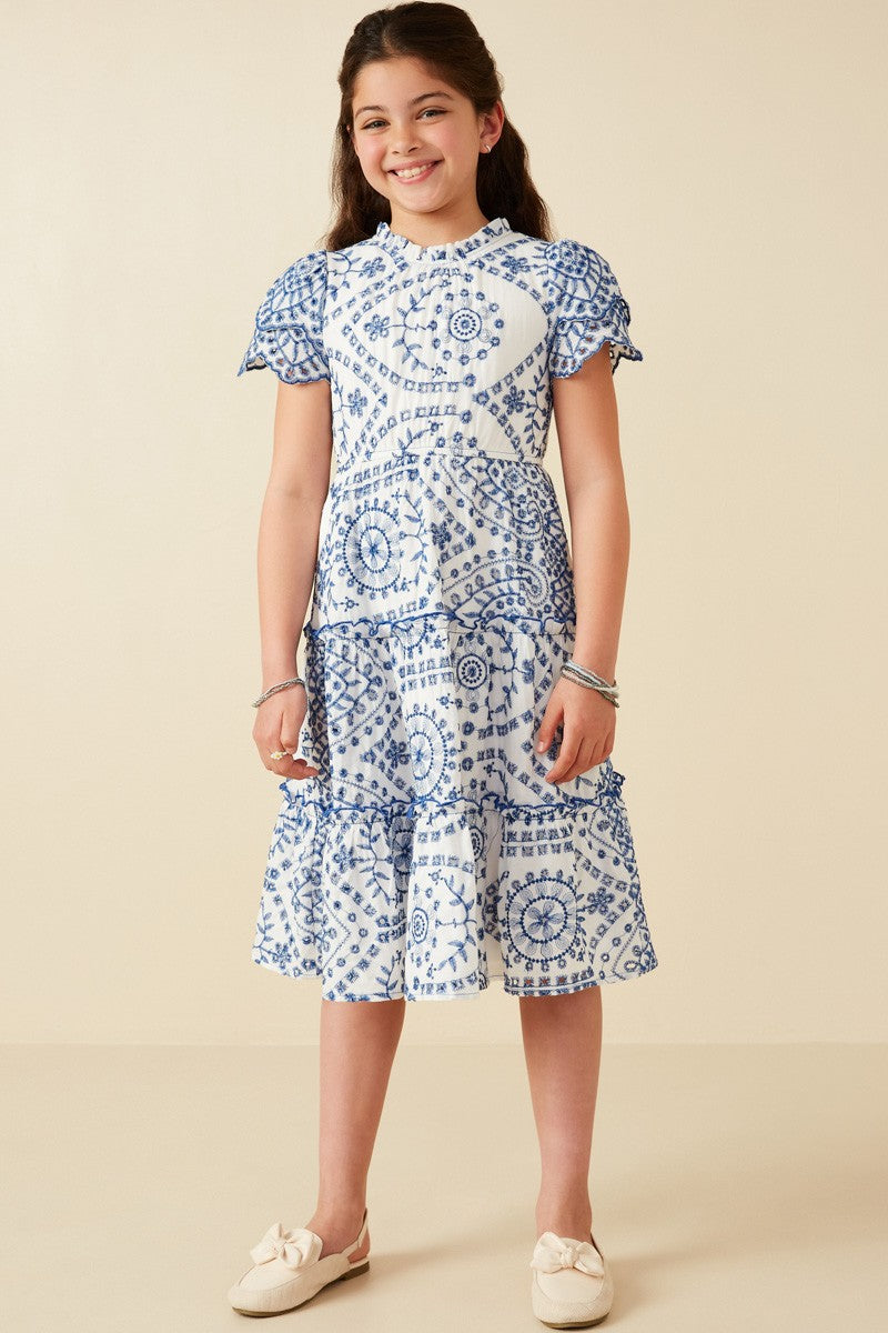 Girls Blue and White Midi Dress