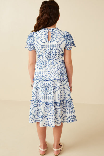Girls Blue and White Midi Dress