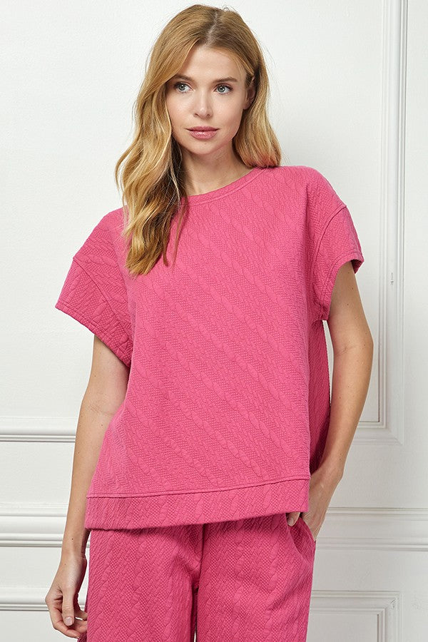 Magenta textured short sleeve top