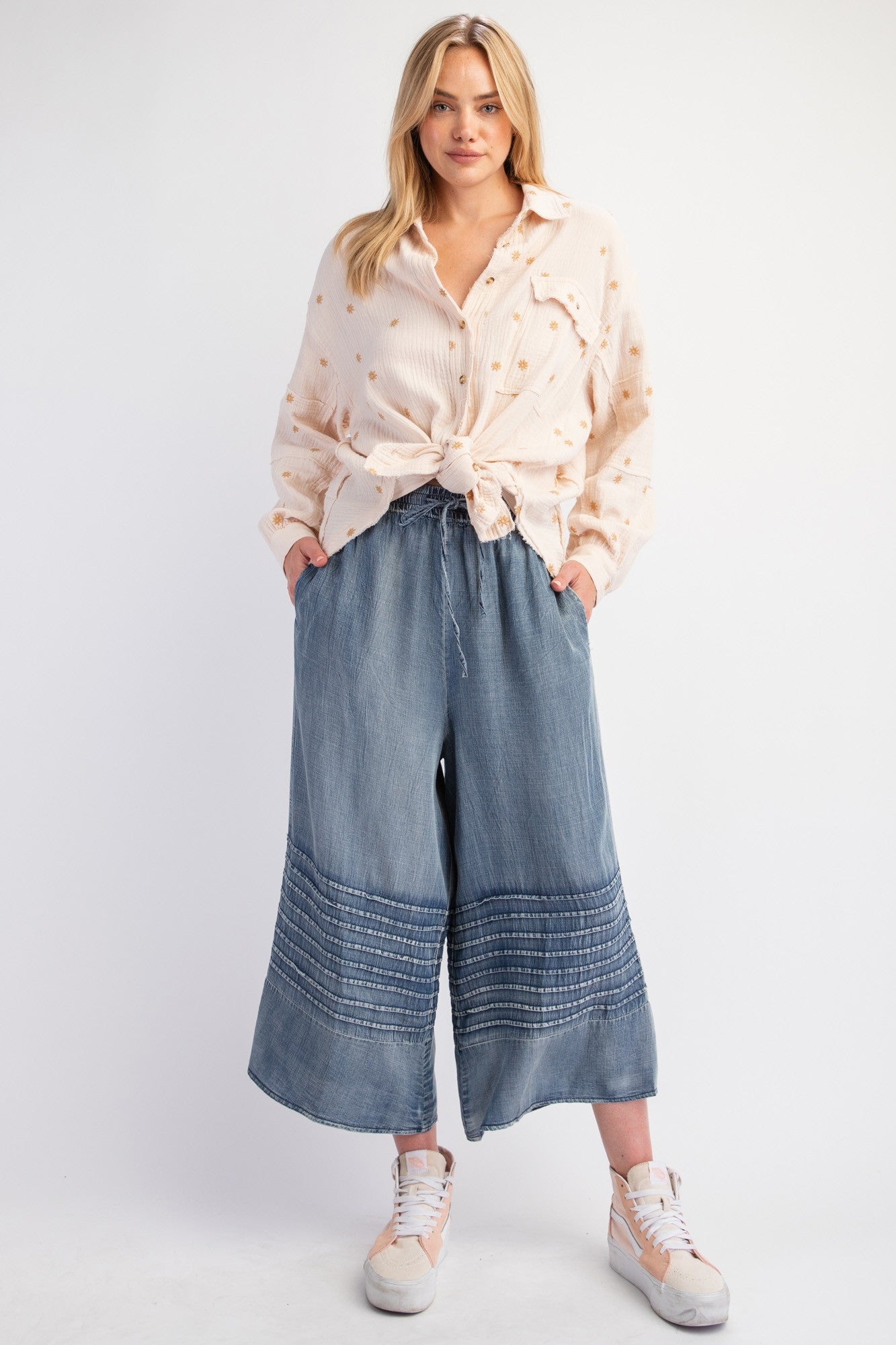 Dark Denim WIDE LEG CAPRI PANTS