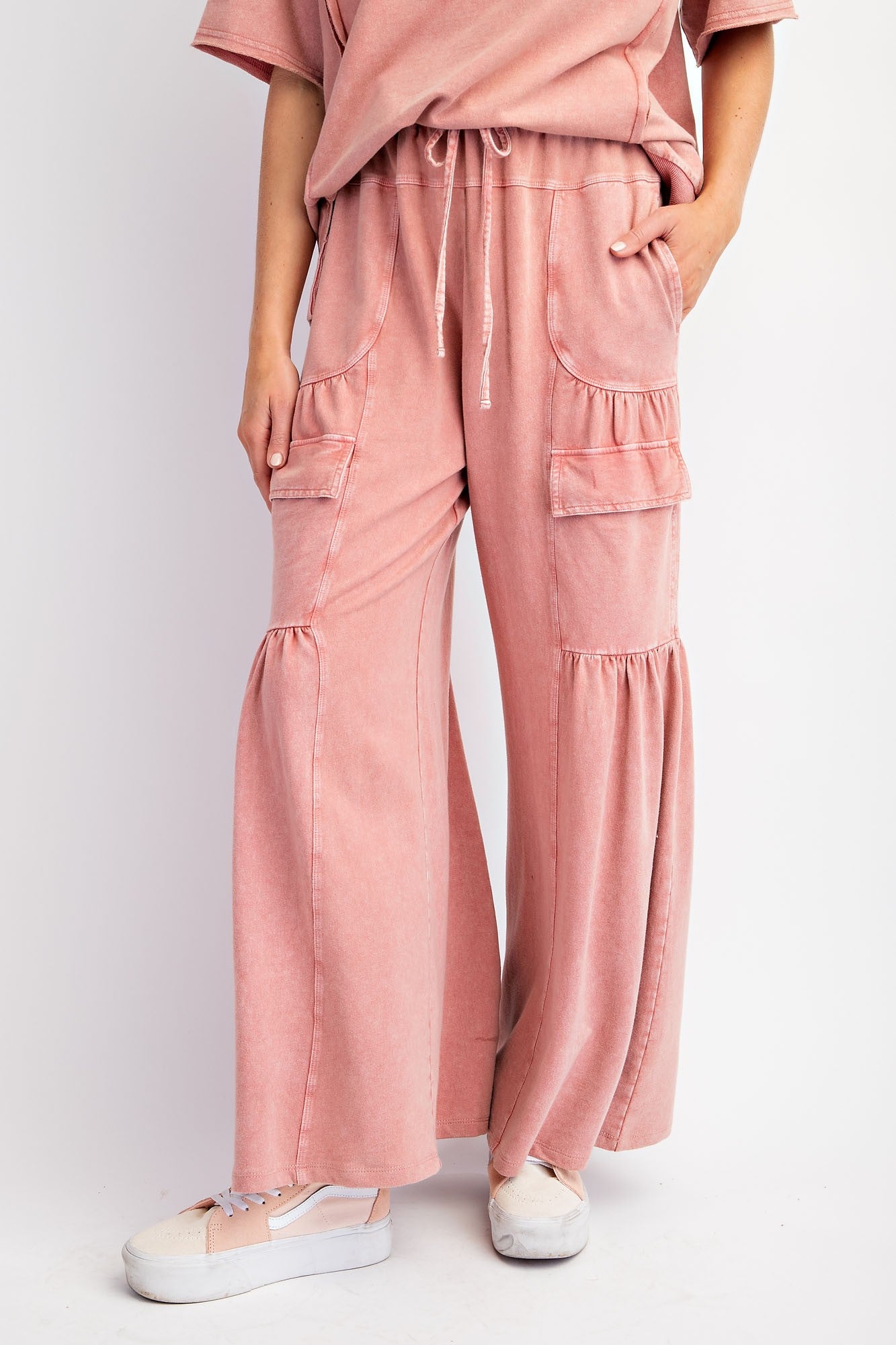 Dried Rose MINERAL WASHED TERRY KNIT PANTS