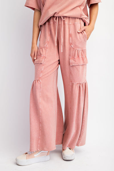 Dried Rose MINERAL WASHED TERRY KNIT PANTS