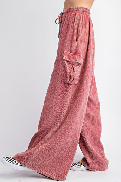 Raspberry GAUZE LOUNGE CARGO PANTS