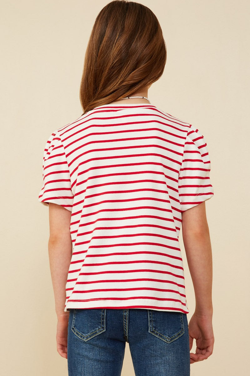 Girls Red  Stripe T-Shirt