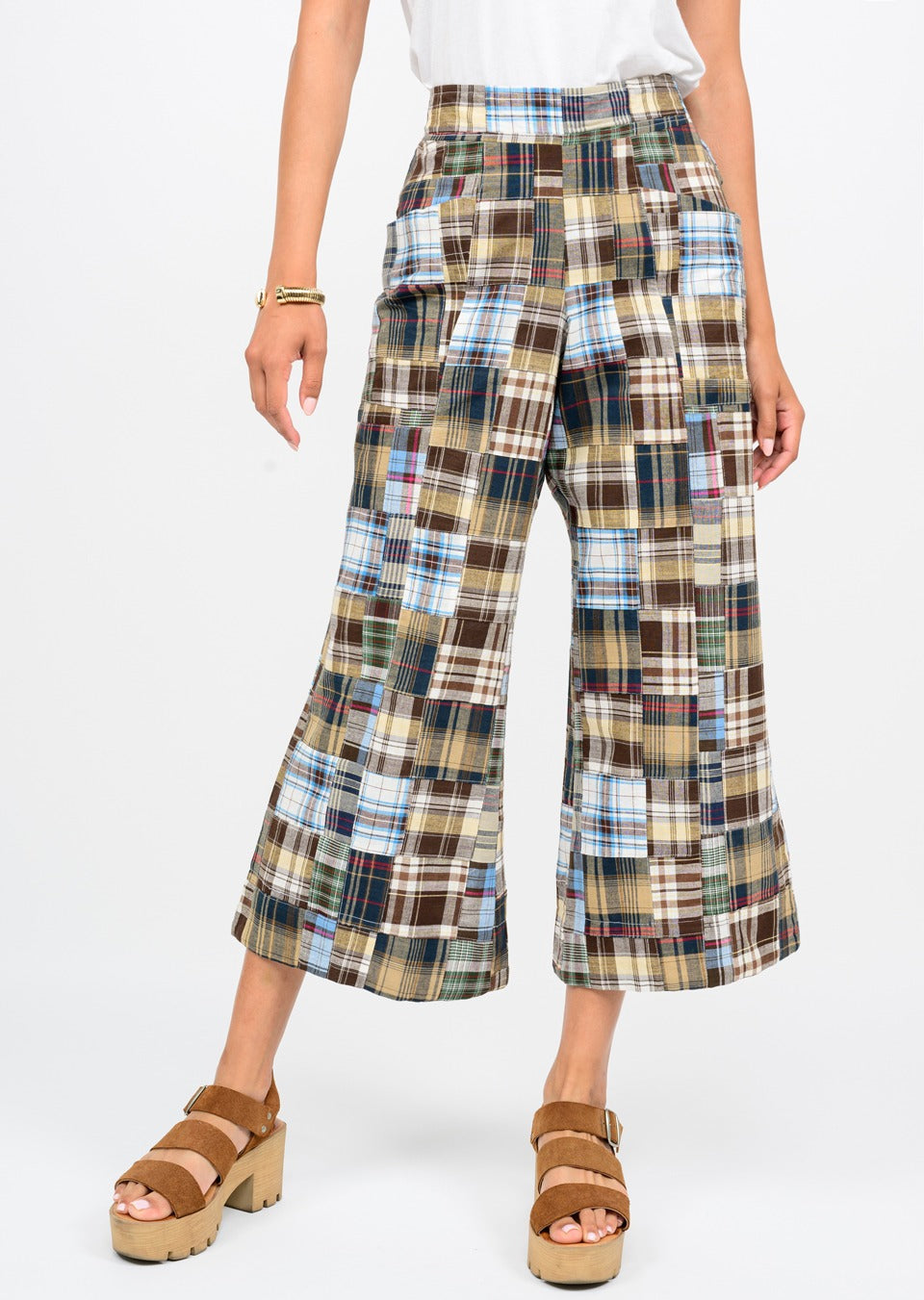 Blue Patchwork Crop Pant