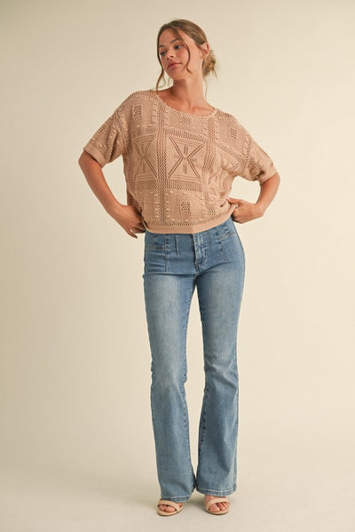 Taupe Crochet Knit Top