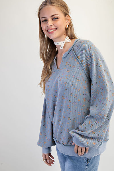 Denim Printed Thermal Top