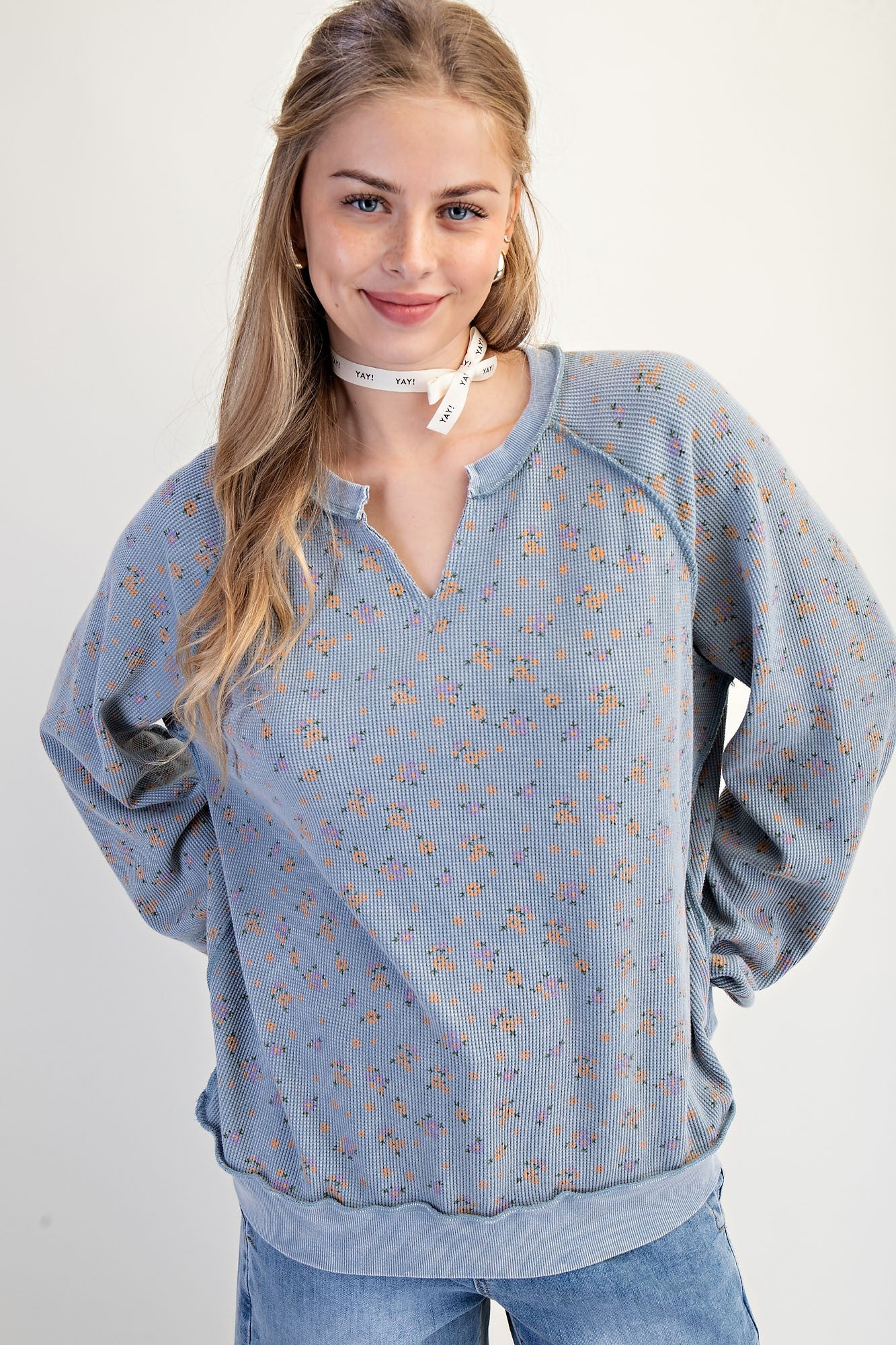 Denim Printed Thermal Top