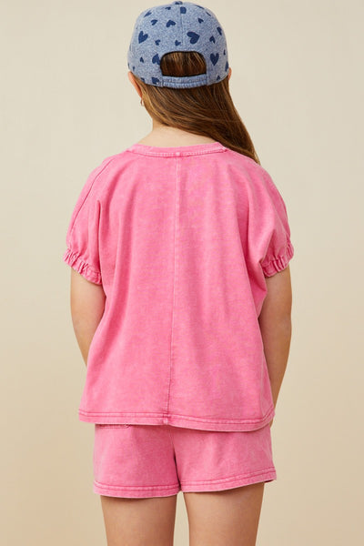 Girls Pink Elastic Sleeve T Shirt