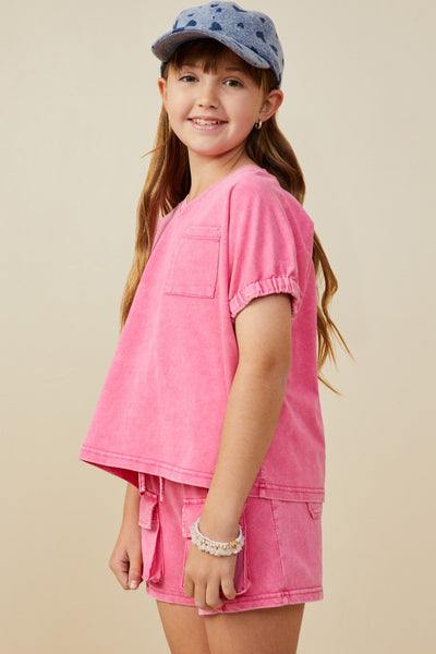 Girls Pink Elastic Sleeve T Shirt
