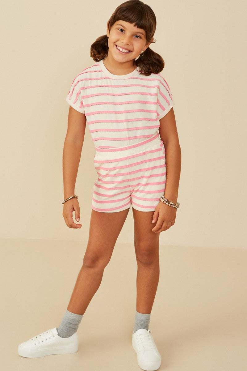 Girls Pink Stripe Knit Shorts