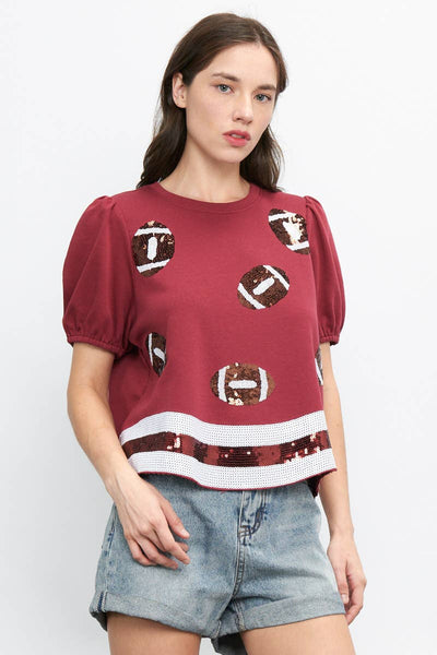 Burgundy GAMEDAY SEQUIN TOP