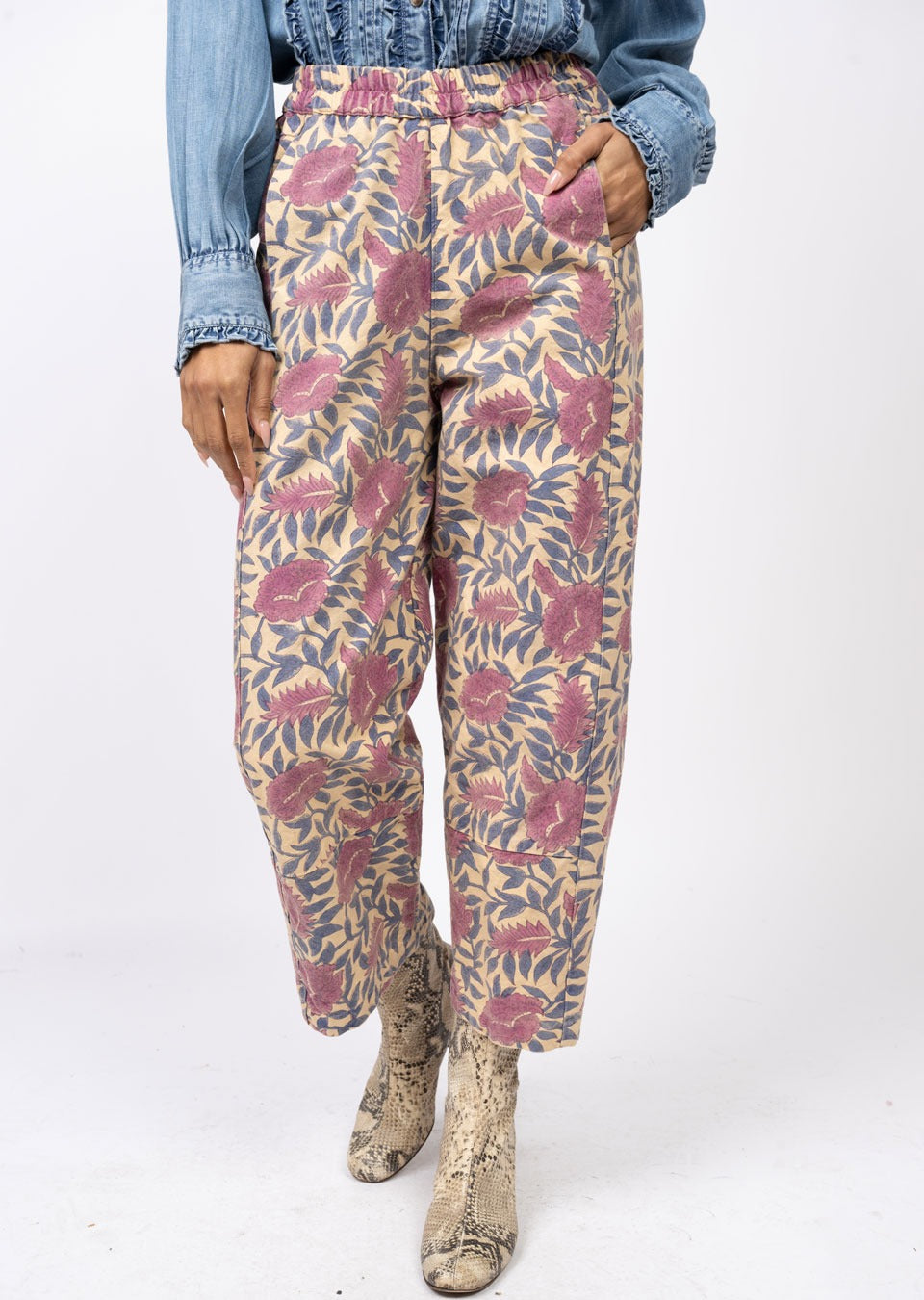 Plum Foral Barrel Pants
