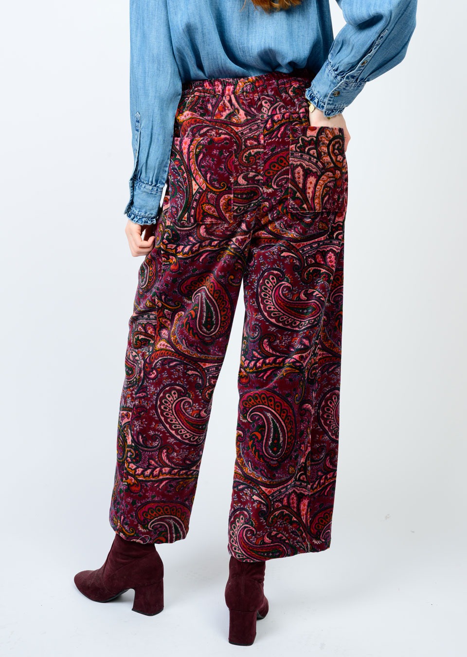 Wine Velveteen Barrel Pants