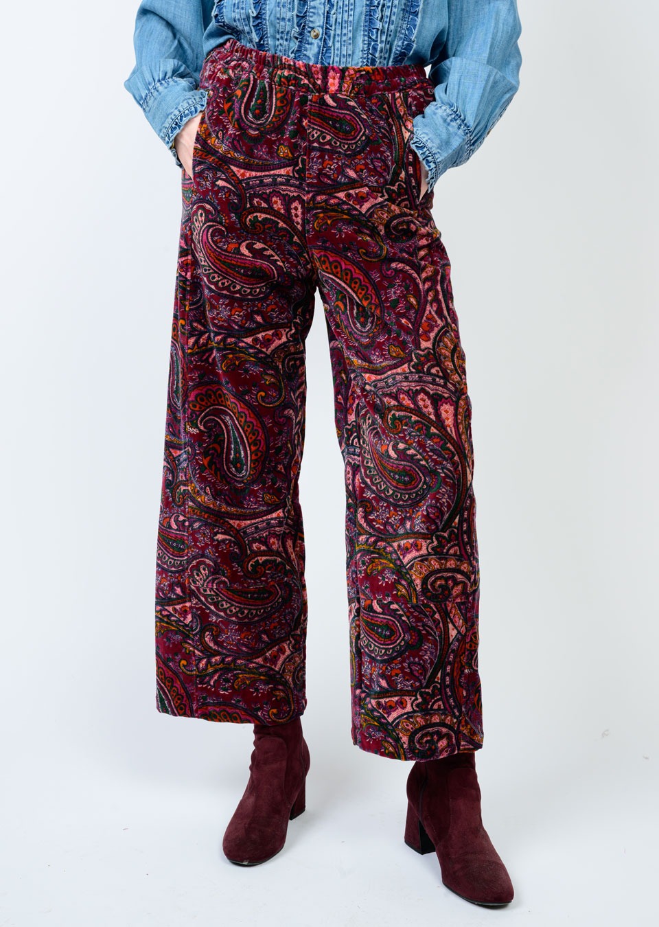 Wine Velveteen Barrel Pants