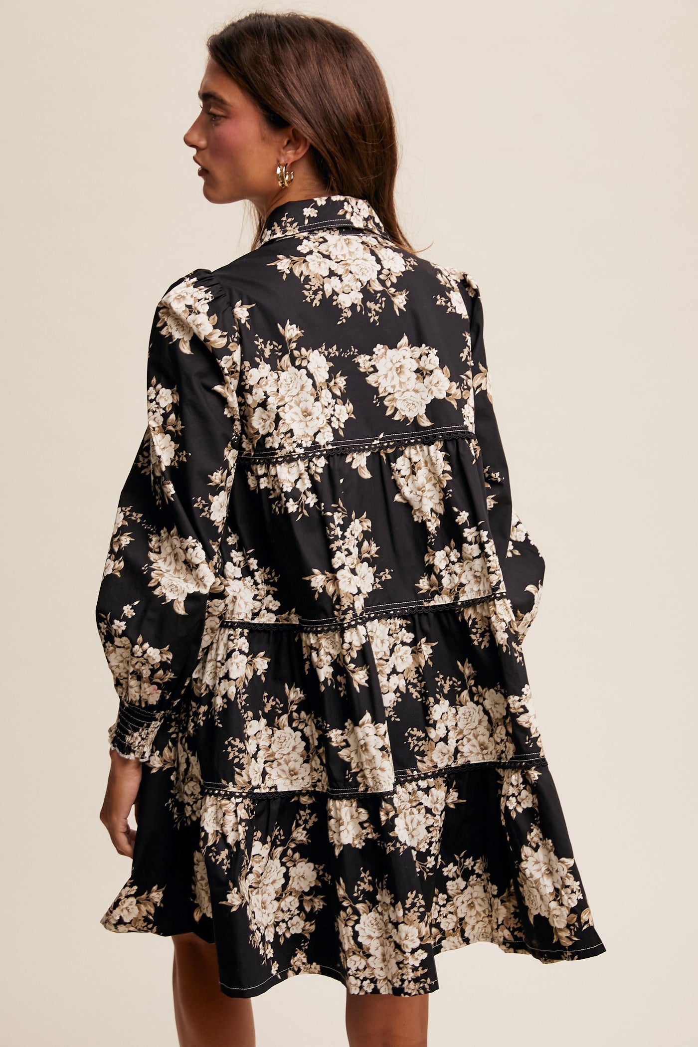 Delicate Floral Tiered Shirt Dress