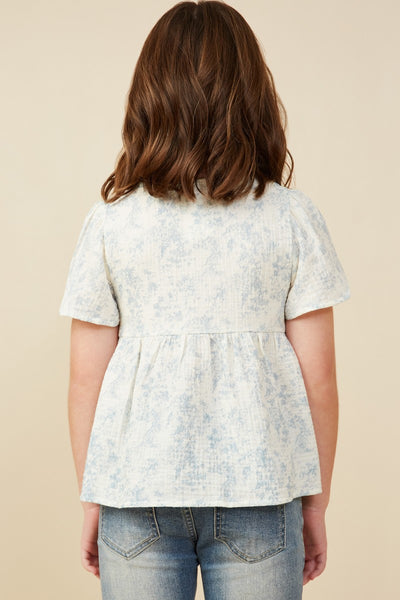 Girls Light Blue Printed Peplum Top