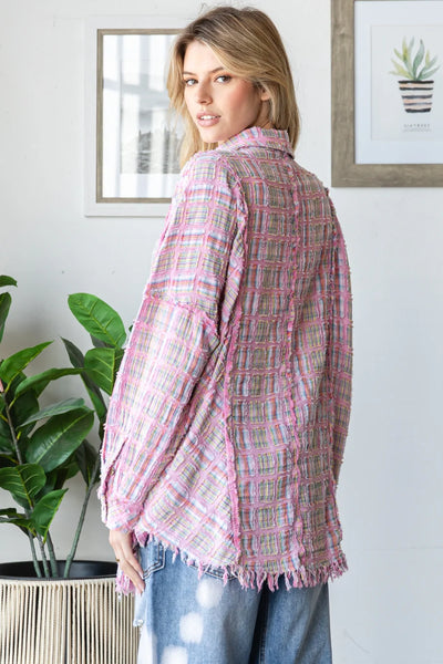 Pink WASHED PLAID MIXED TOP