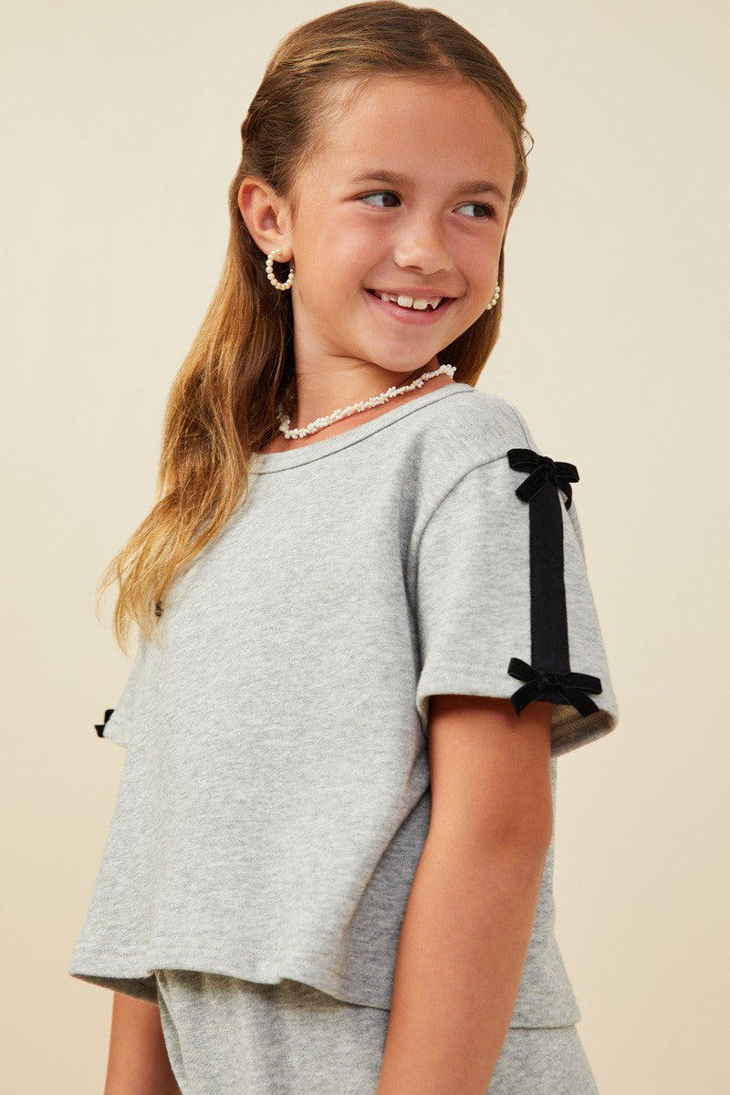 Girls Bow Trim Terry Top