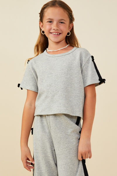 Girls Bow Trim Terry Top