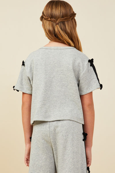 Girls Bow Trim Terry Top