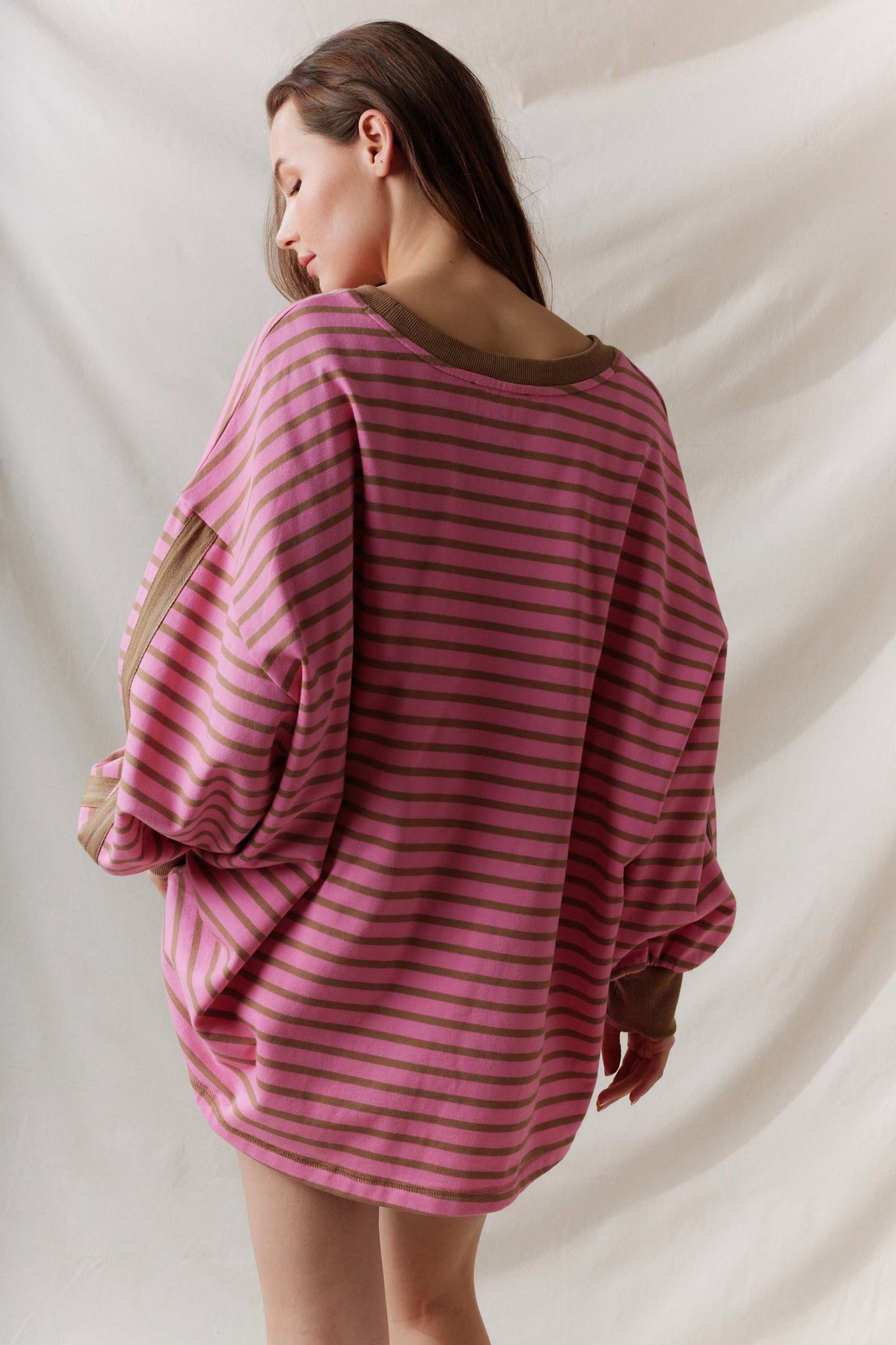 Dusty Pink & Mocha Oversized Stripe Top