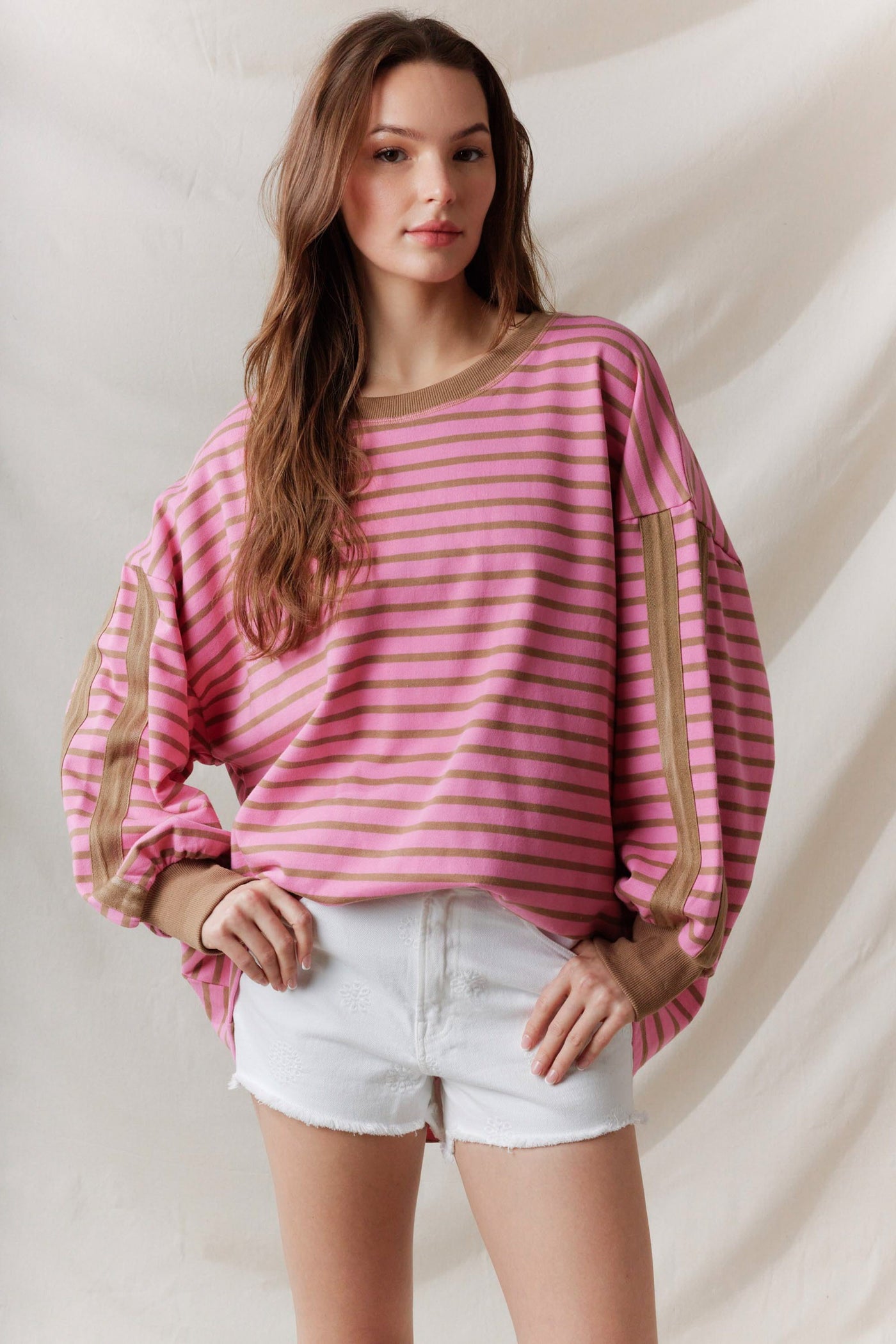 Dusty Pink & Mocha Oversized Stripe Top
