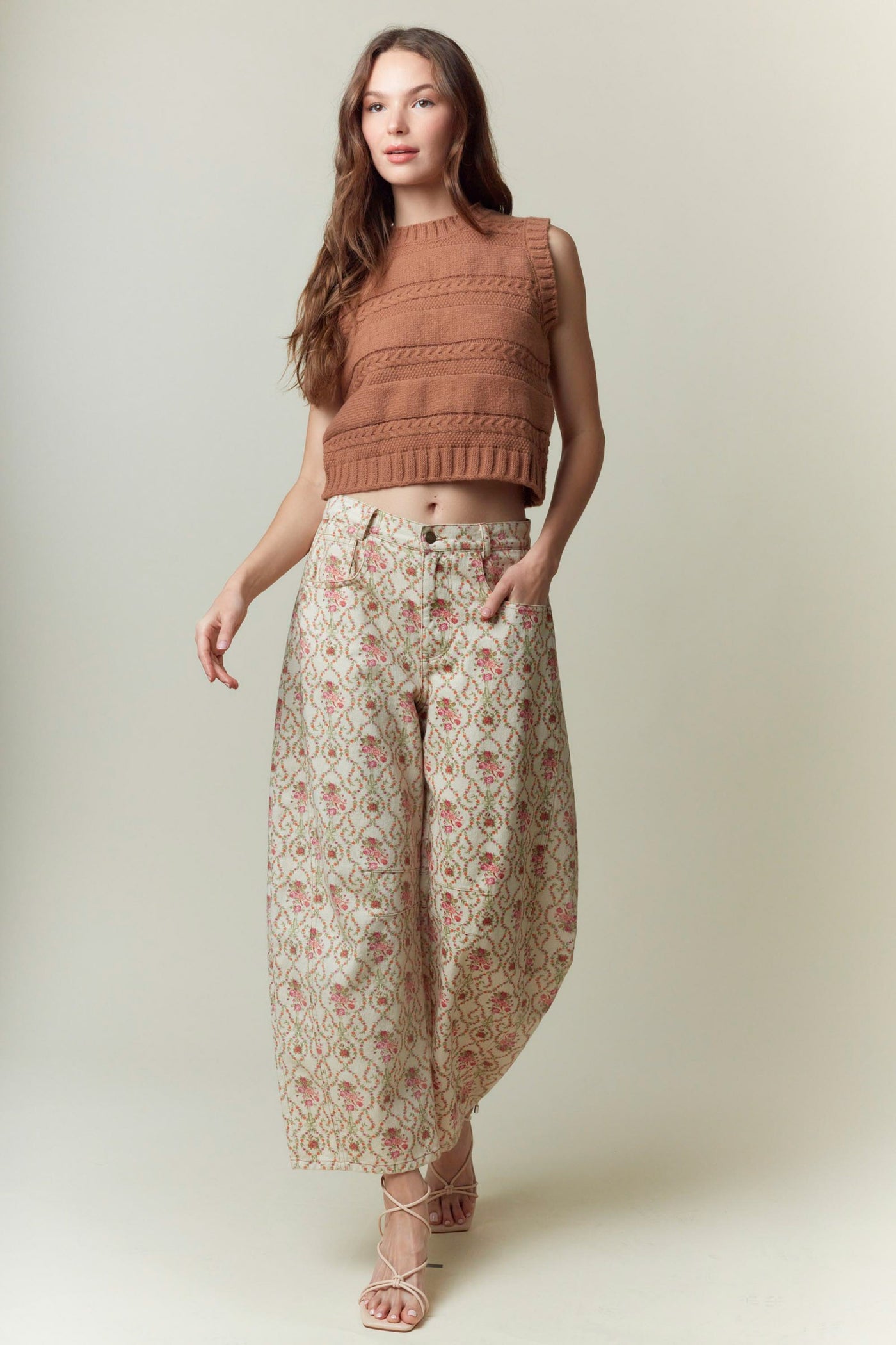 Jacquard Floral Barrel Jeans