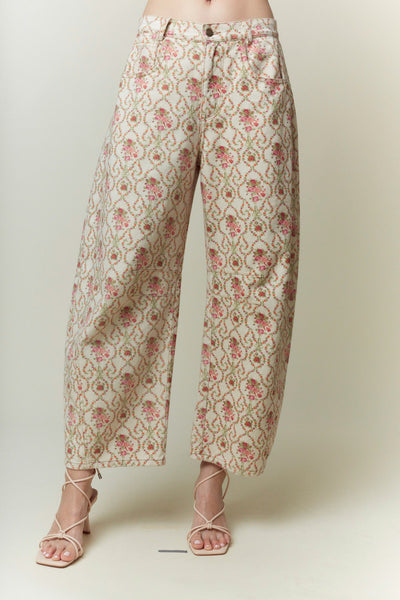 Jacquard Floral Barrel Jeans