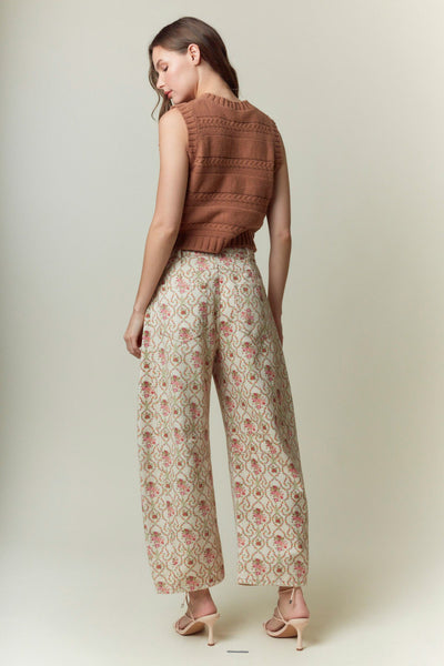 Jacquard Floral Barrel Jeans