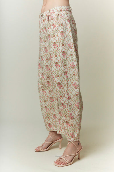Jacquard Floral Barrel Jeans