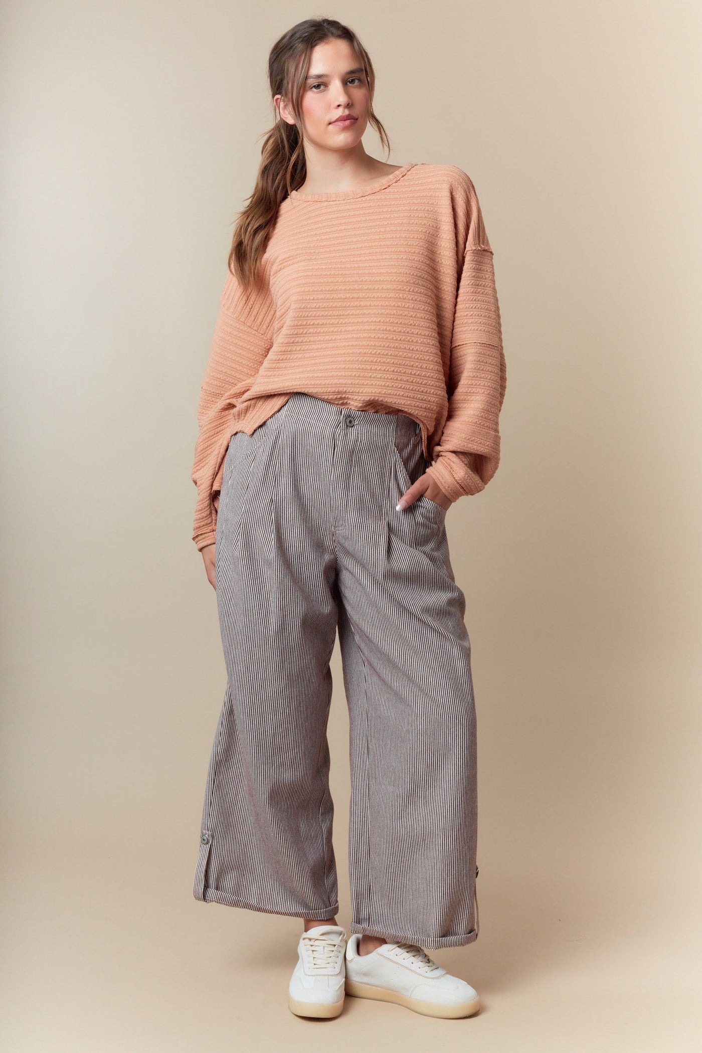 Red Brown Striped Wide Pants