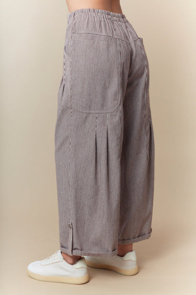 Red Brown Striped Wide Pants