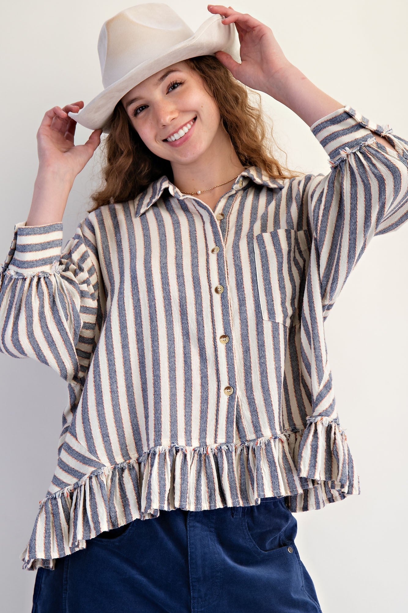 Denim Stripe Linen Top