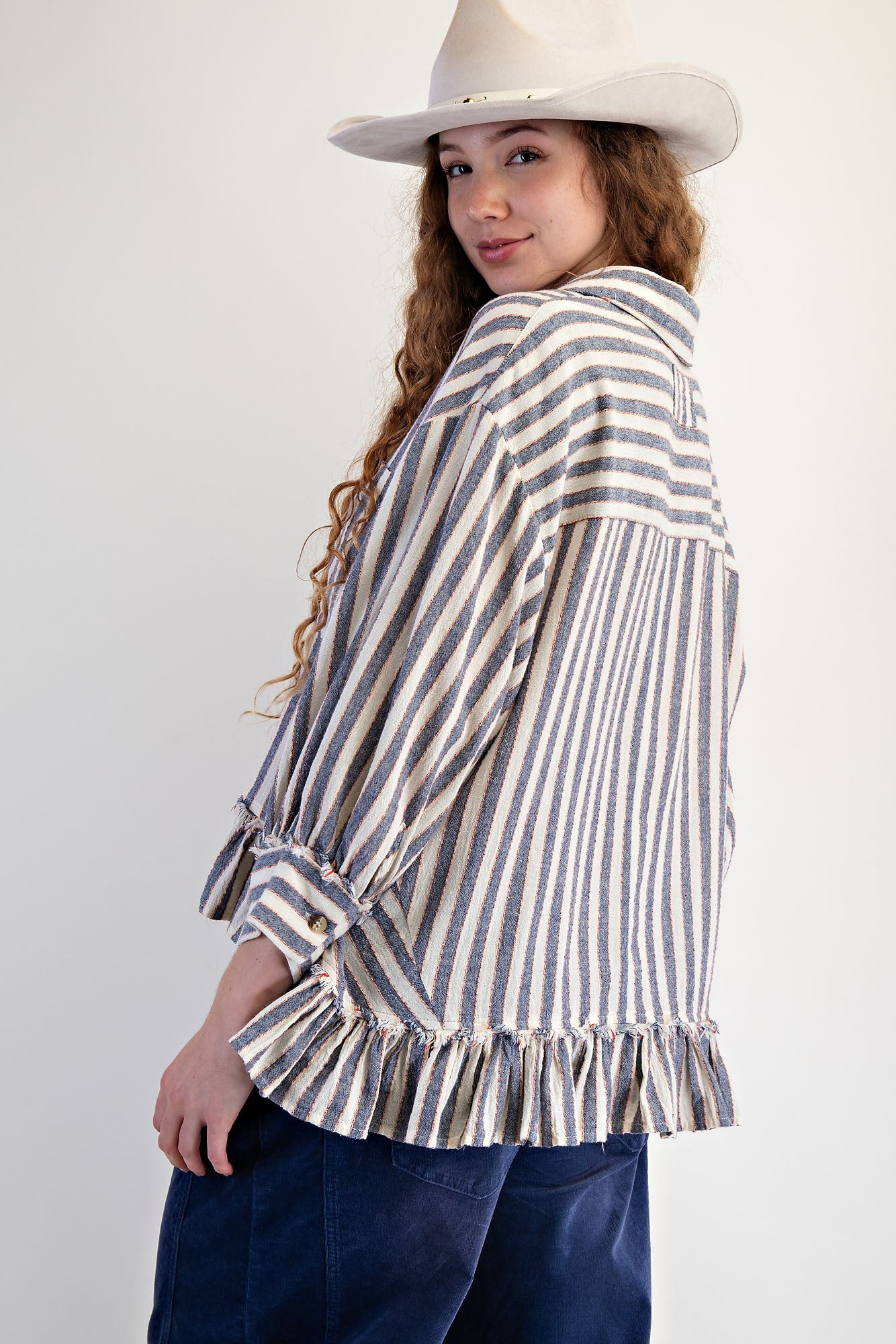 Denim Stripe Linen Top