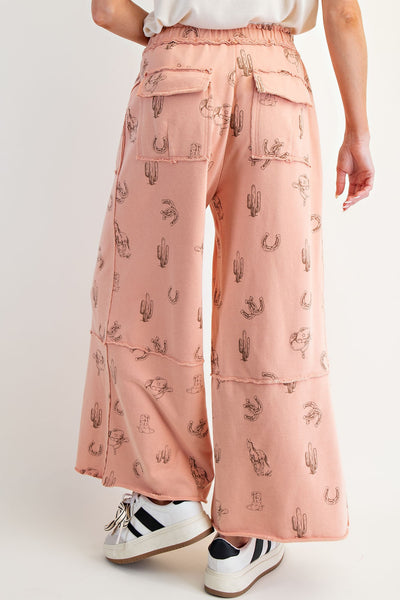 Western Printed Terracotta Terry Pants