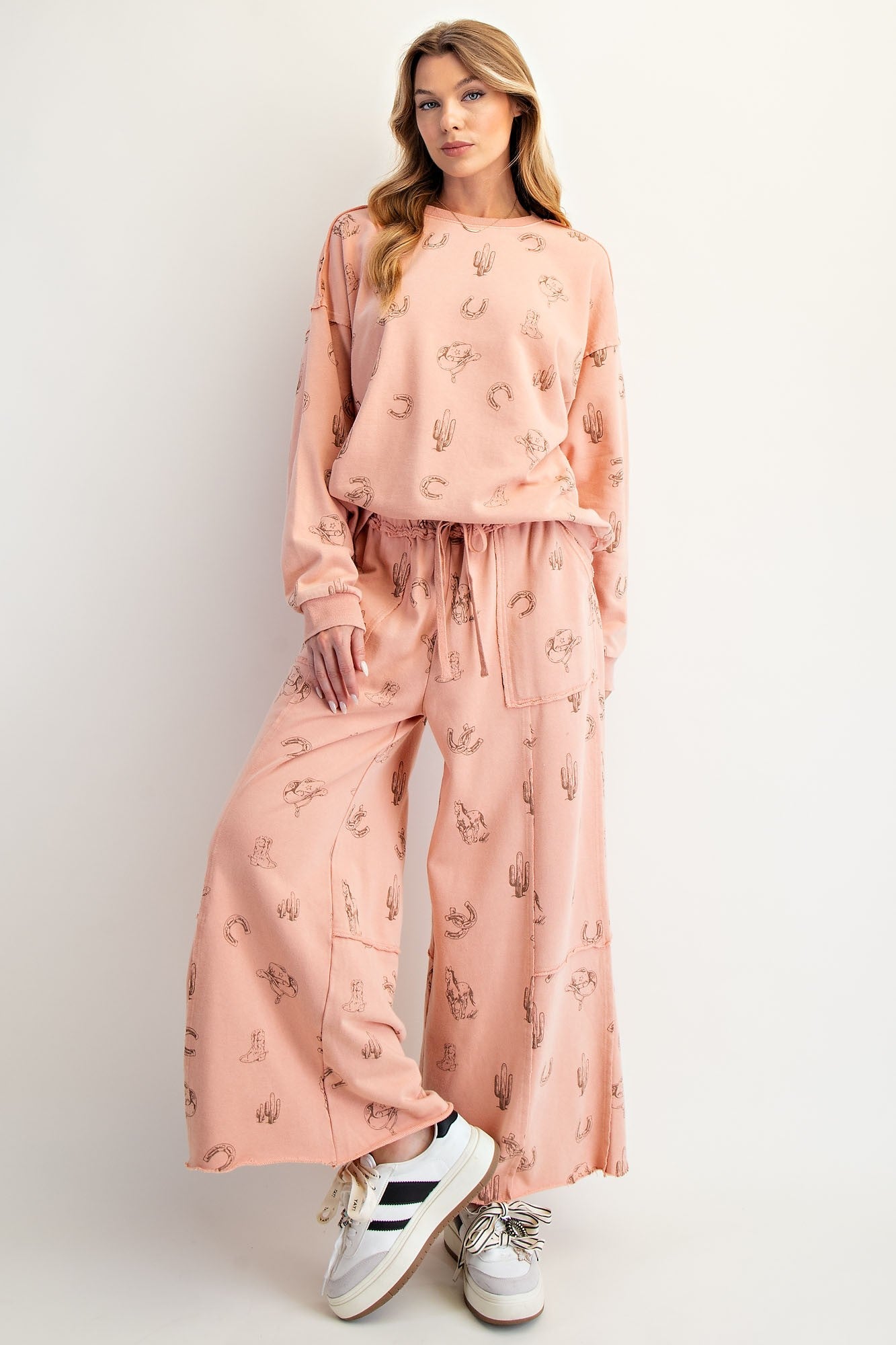 Western Printed Terracotta Terry Pants