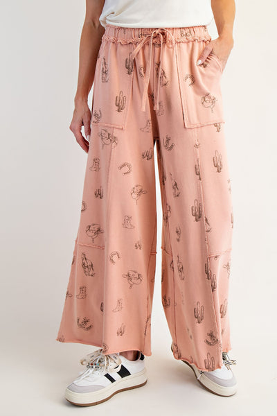Western Printed Terracotta Terry Pants