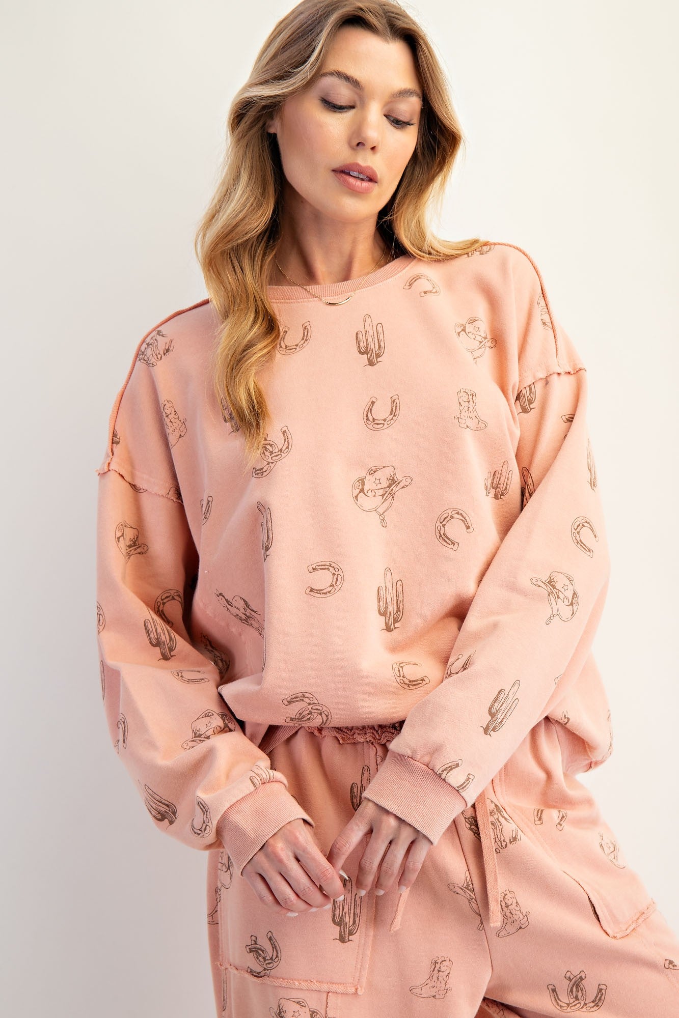 Western Printed Terracotta Pullover