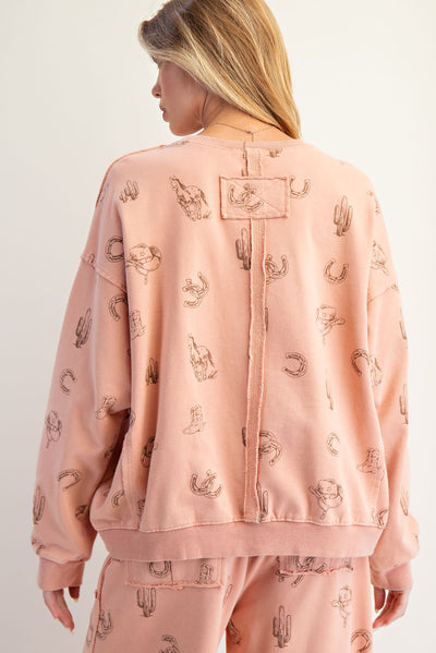 Western Printed Terracotta Pullover