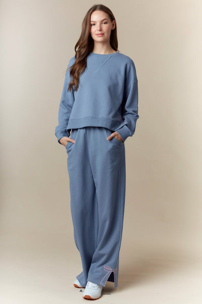 Dusty Blue Bow Detail Sweatshirt