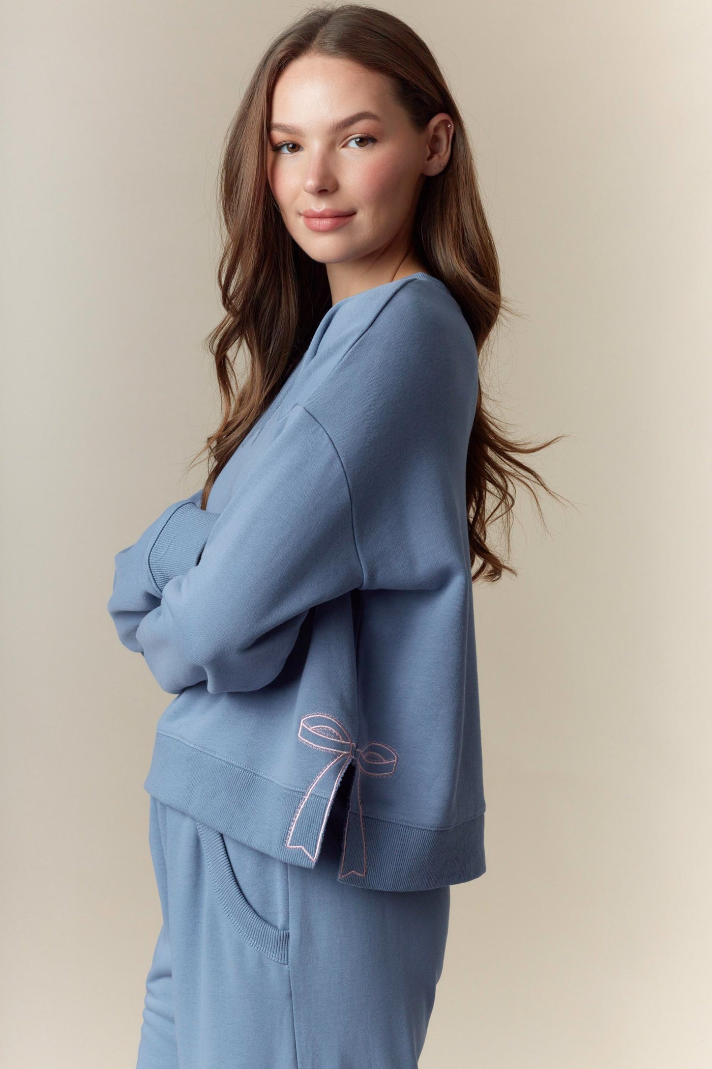 Dusty Blue Bow Detail Sweatshirt