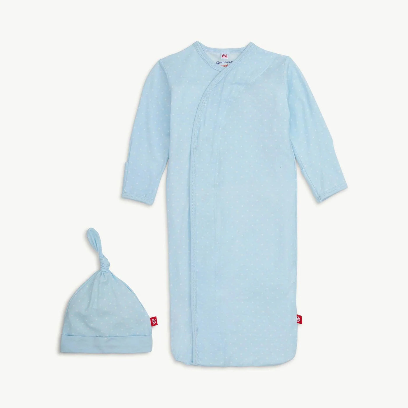 pin dot blue sleeper gown + hat set