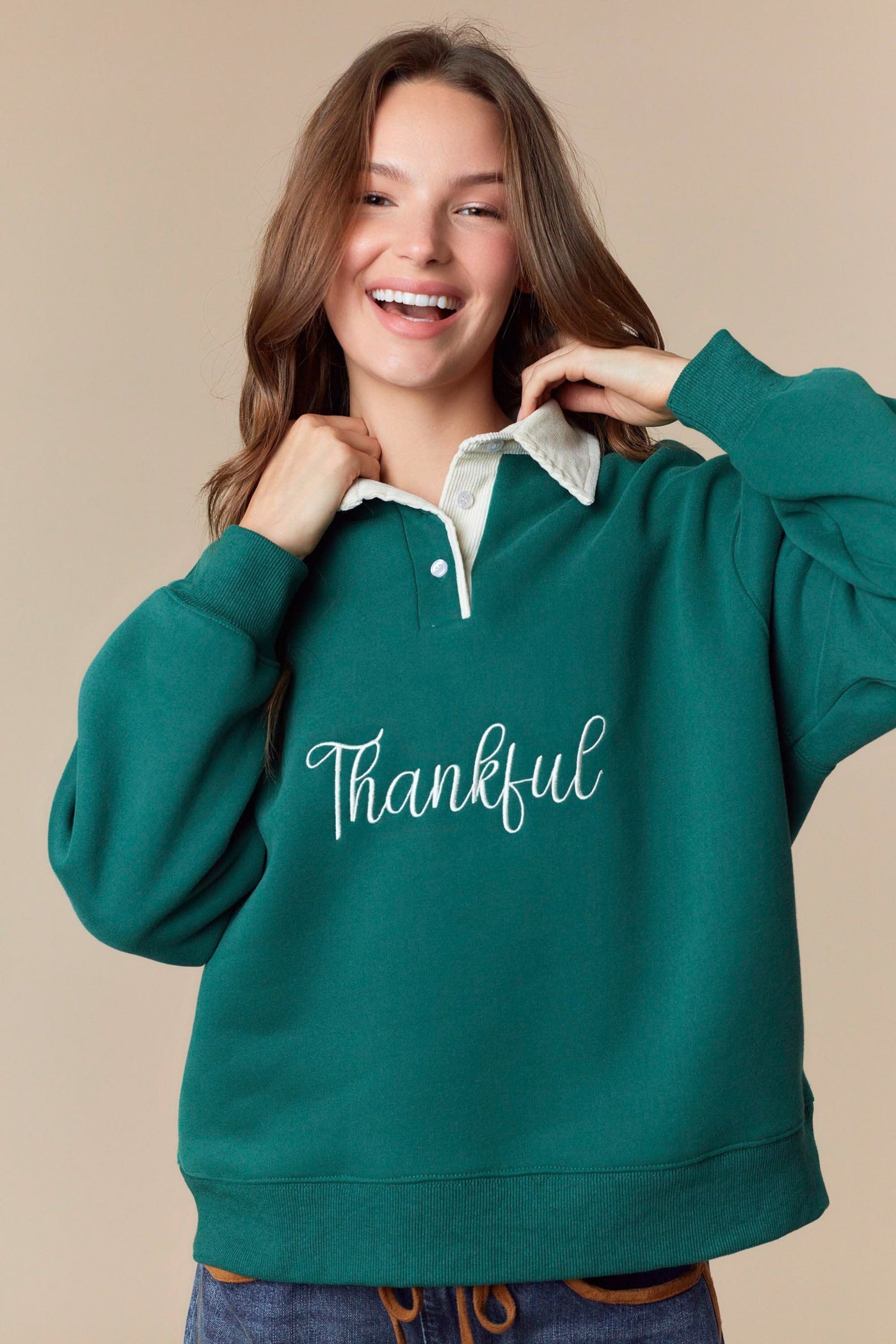 Thankful Embroidery Sweatshirt