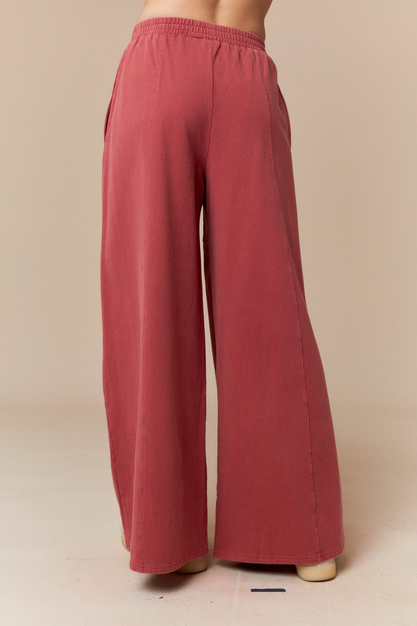 Mauve Washed French Terry Wide Leg Pants