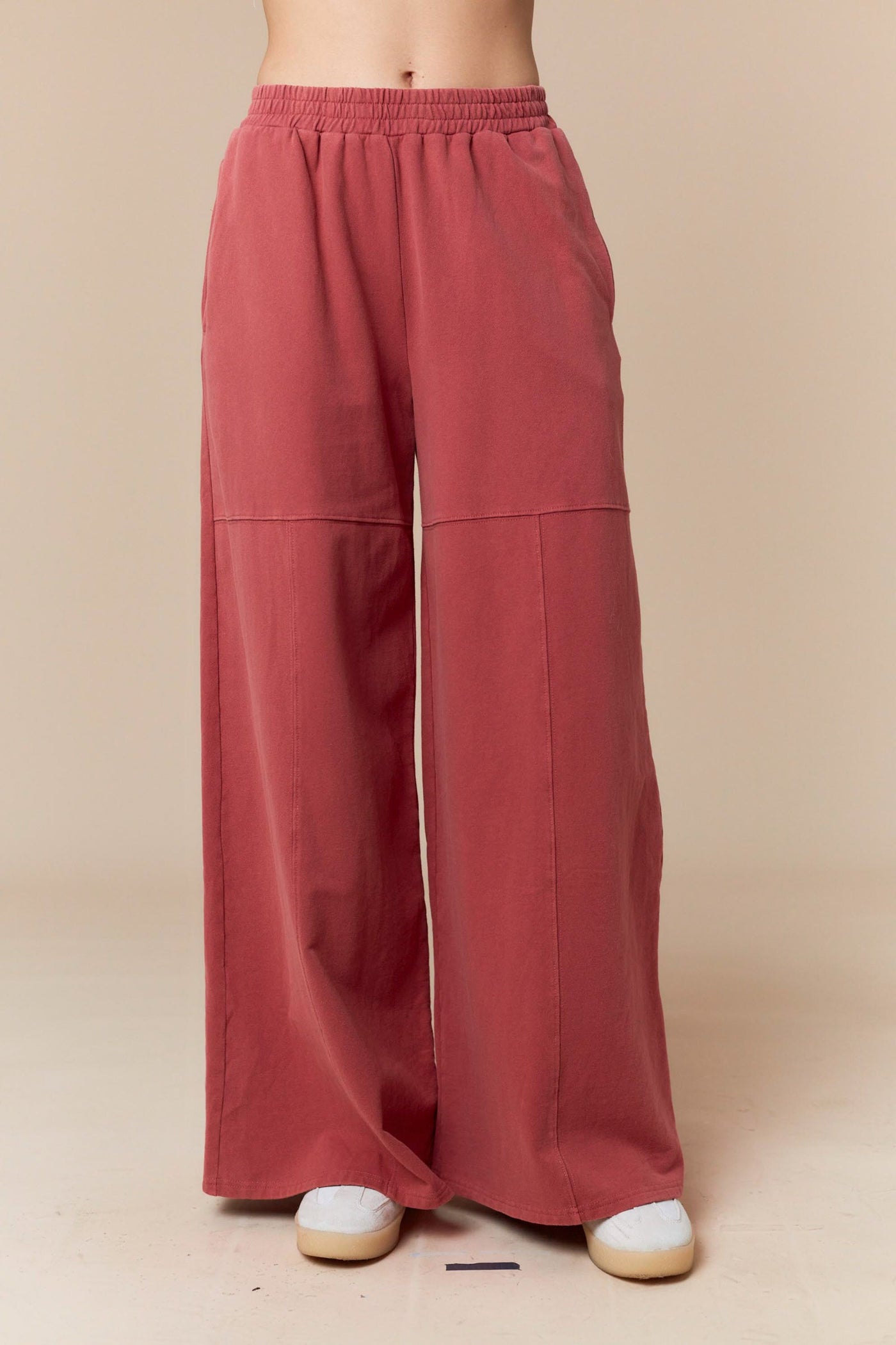 Mauve Washed French Terry Wide Leg Pants