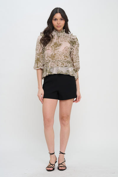 SANTORINI OLIVE SKETCH BLOUSE