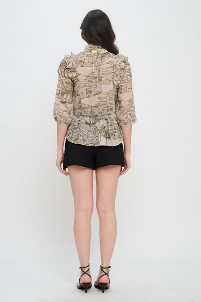SANTORINI OLIVE SKETCH BLOUSE
